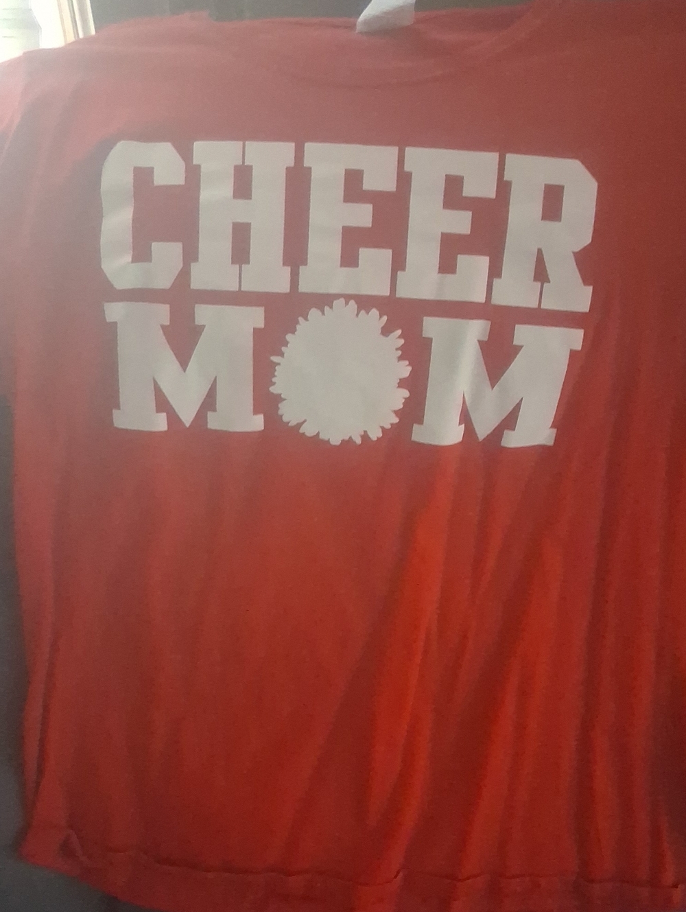 Fruit of the Loom Red "CHEER MOM" Graphic Tee with White Print